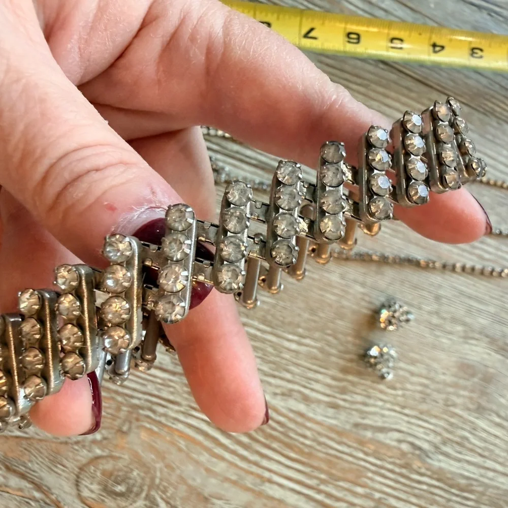 Vintage Rhinestone Jewelry Bundle Necklace, Choker, Expanding Bracelet, Earrings